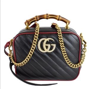 NEW Diagonal Small GG Marmont Bamboo Handle Shoulder Bag